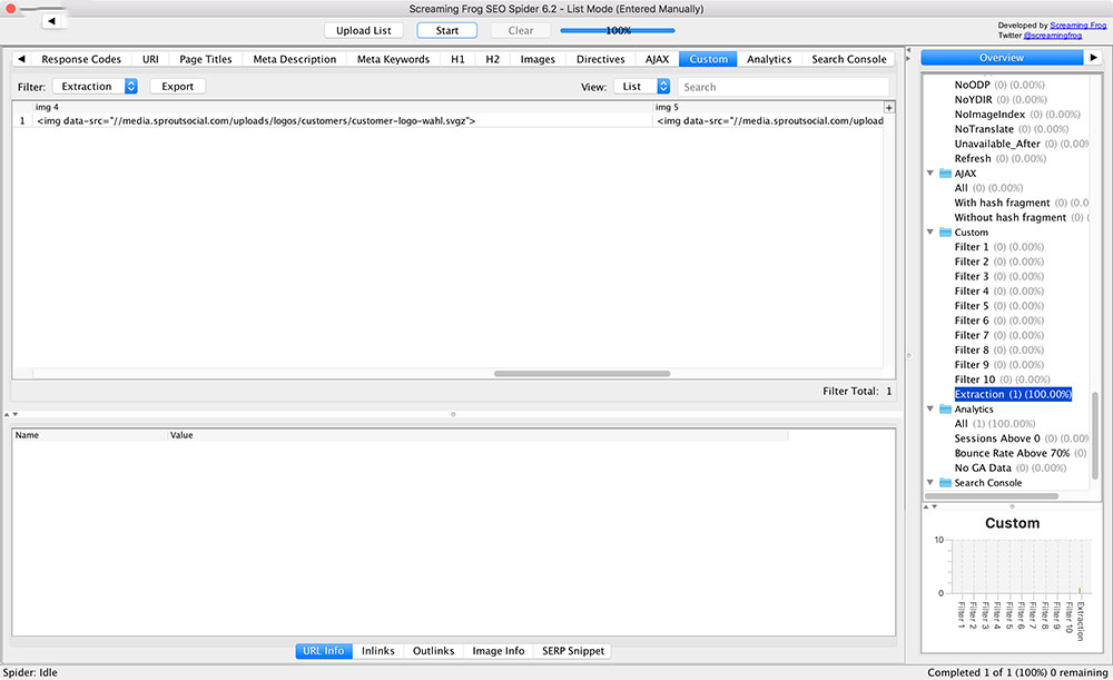Screaming Frog SEO Spider Custom Extraction Success